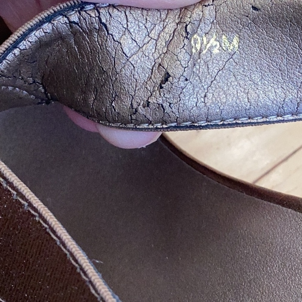 CHICOS bronze, open toe sling back espadrille wedge sandals. Women size 9.5 - Picture 12 of 16